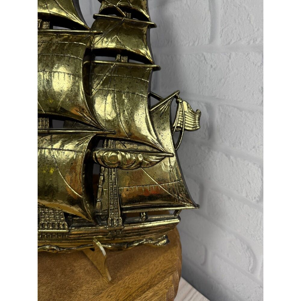 VTG MCM Gold Boat Ship Wall Art Nautical Beach House Syroco 1962 Mid Century - Picture 3 of 12